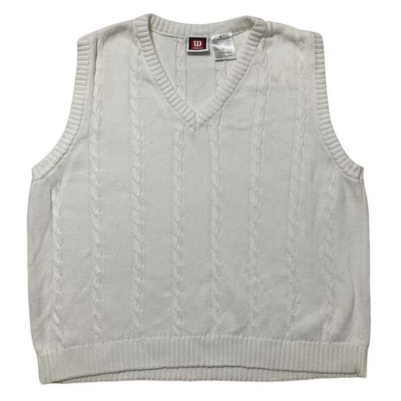 Wilson Men Sweater Vest S White Cable Knit Classic Sleeveless V-neck Classic - Picture 1 of 7